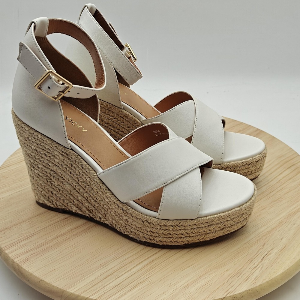 Lisa Vicky Shoes Womens Size 8.5 White Espadrille Sandals Wedge Platform New